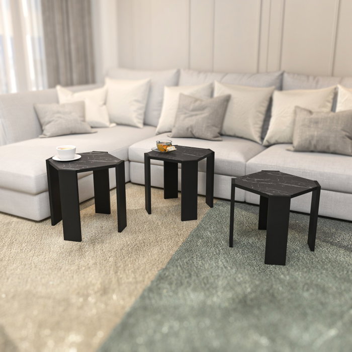 Hanah Home Lori Mesa de Centro Negro y Mármol Hanah Home Lori Mesa de Centro Negro y Mármol